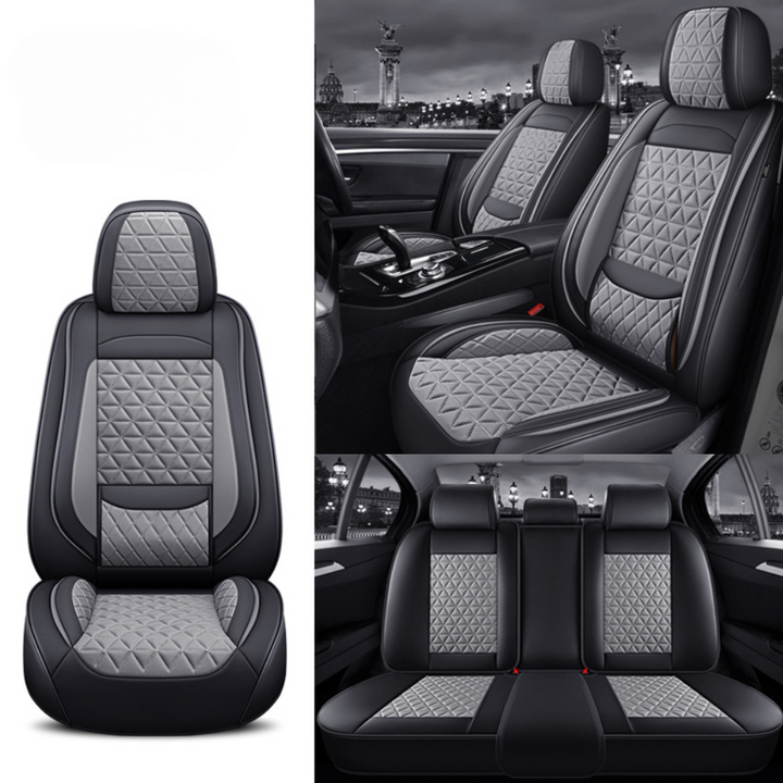 Black & Grey Diamond Quilted Leather Car Seat Covers