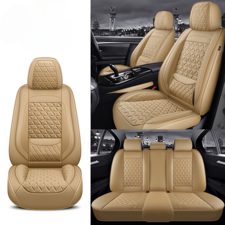 Beige Diamond Quilted Leather Car Seat Covers